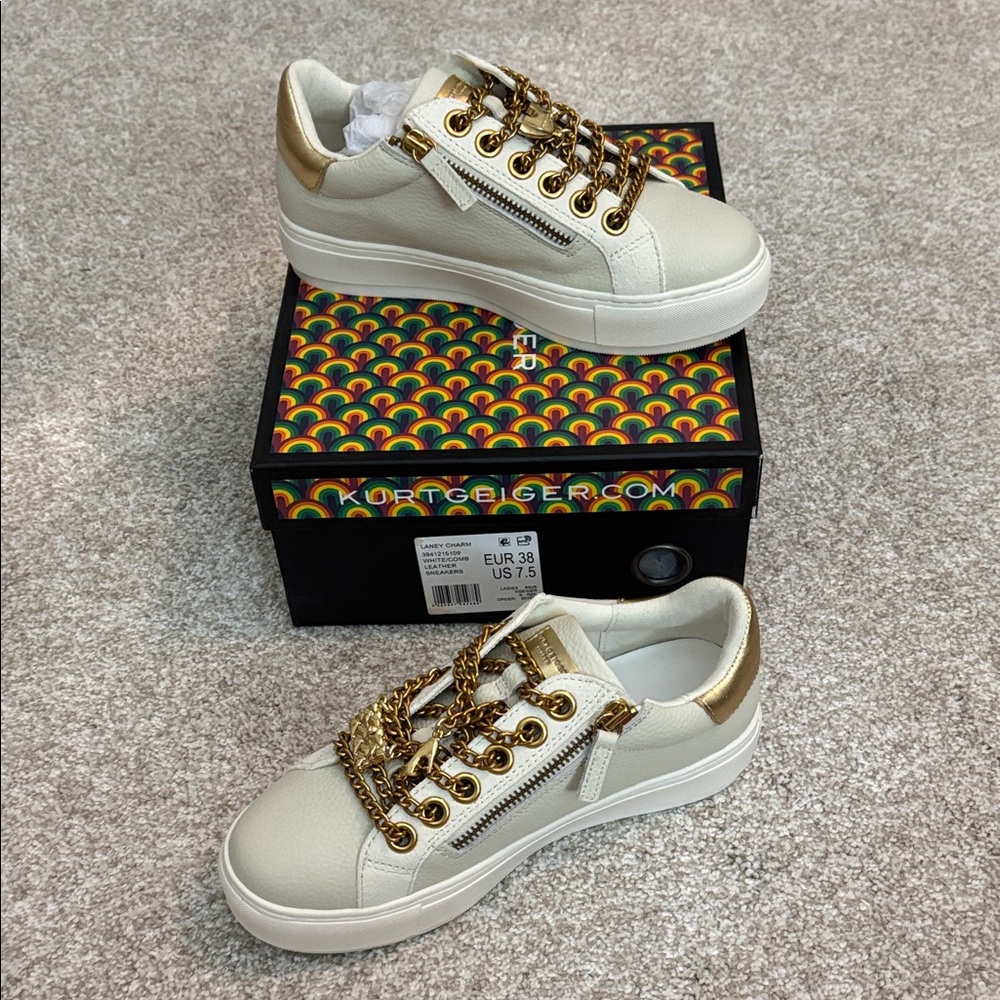 Kurt Geiger Gold and Cream Sneakers 
NEW IN BOX!! 🇺🇸Size 7.5, EUR 38 
Reg. $150+